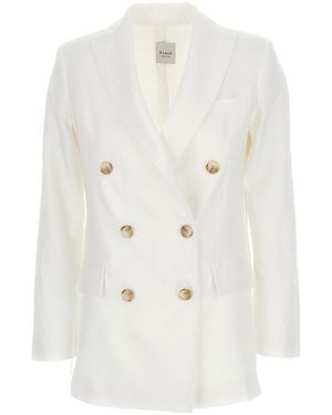 Plain Double-Breasted Blazer - White