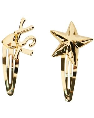 Saint Laurent Set Di Due Fermacapelli Con Cuore Cassandre E Stella Mar - Bianco