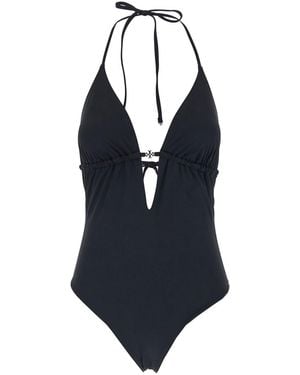 Tory Burch Costume Intero Con Chiusura Con Nodo E Placca Logo Sul Fron - Blu