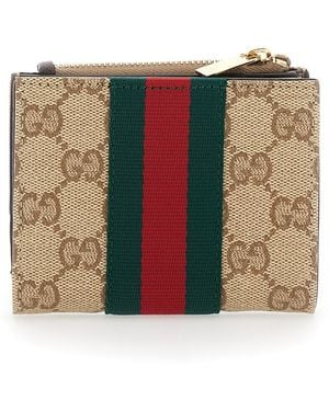 Gucci Wallet With Web Stripe And Zip Closure And Magnetic Button - Natural