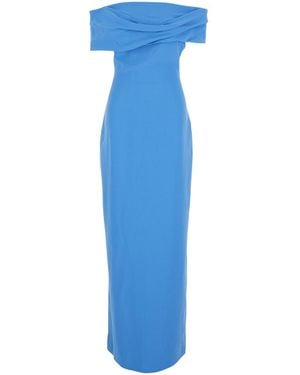 Solace London 'Eva' Off-Shoulder Long Dress With Draped Detail In - Blue