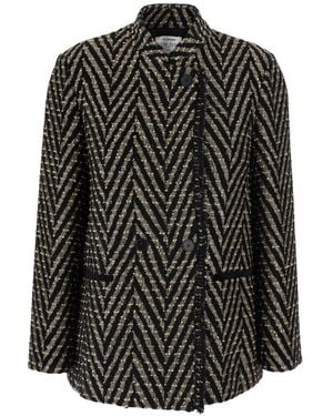 forte_forte Oversized Jacket With Chevron Jacquard Motif - Black