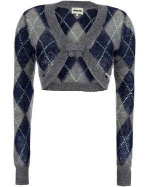 ShuShu/Tong Ultra-Short V-Neck Knit Cardigan With Kid Mohair And Extrafine Wool, Regular Fit - Blue