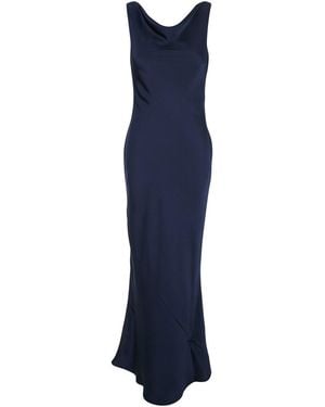 Plain Long Dress With Front And Back Neckline - Blue