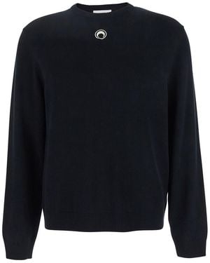 Marine Serre Moon Logo Knit Crewneck Sweater - Blue