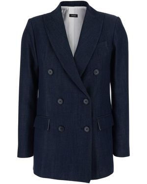Le Plain Double-Breasted Jacket With Peak Revers - Blue