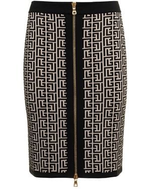Balmain Monogram Wool Pencil Skirt With Zip - Black