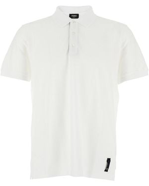 Fendi Polo Shirt With Logo Patch On The Front - White