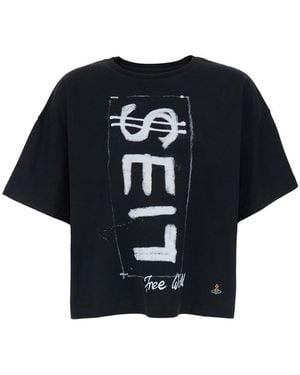 Vivienne Westwood Crewneck T-Shirt With Maxi Print On The Front And Orb Embroidery On The Front - Black