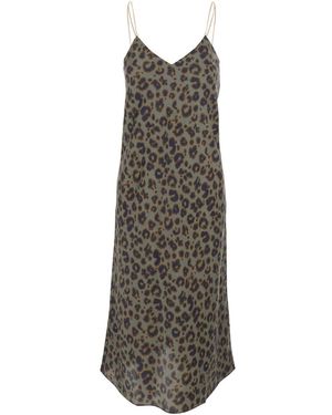 Ba&sh 'Biara' Long Dress With Thin Straps And All-Over Leopard Print - Grey