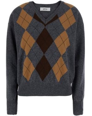 Jucca Argyle Pattern Sweater With V-Neck - Black
