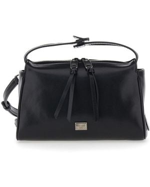 Dolce & Gabbana Borsa A Spalla 'Vittoria' Mini Con Placca Logo Sul Fro - Nero