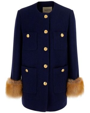 Valentino Caban With Notched Revers Collar And Long Sleeves - Blue
