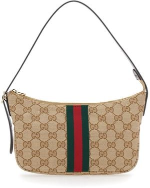 Gucci Tote Bag 'Lunetta' With Web Detail On The Front And Top Handle - White