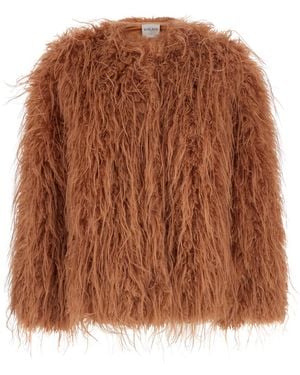 forte_forte Crew Neck Shearling Jacket With Front Hidden Closure - Brown