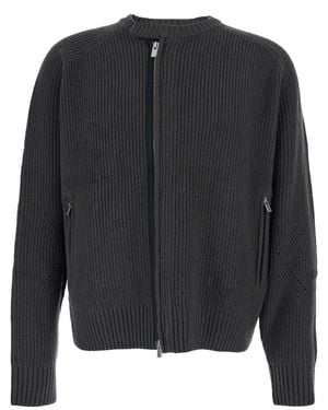 Tonywack Crew Neck Cardigan With Ribbed Design - Black