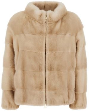 Suprema Faux Fur Jacket With Elegant Details - Natural