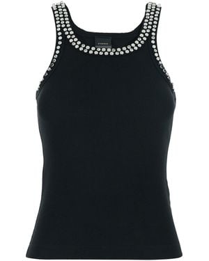 Pinko Sleeveless Top Cotton With Rhinestones - Black