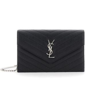Saint Laurent 'Envelope' Mini Bag With Cassandre Logo On The Fro - Gray