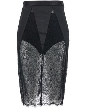 Elisabetta Franchi Pencil Skirt With Lace And Tech Fabric - Black