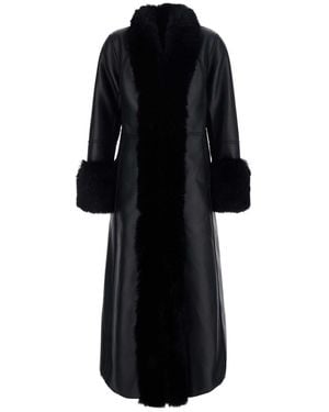 Urbancode Reversible Long Shearling Coat With Hood And Pockets - Black