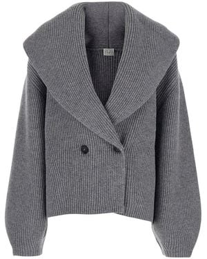 TOTEME Cardigan Doppiopetto Con Revers Sciallato E Lavorazione A Coste - Grigio