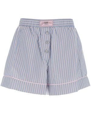 Ganni Pantaloncini Con Patch Logo Sul Fronte E Motivo A Righe All-Over - Blu