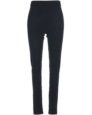 Gucci Leggings Neri Con Vita A Coste E Ricamo Gg All-Over - Blu