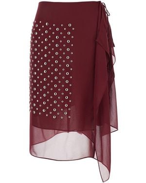 Dries Van Noten Bodeaux Wrap Skirt With Beaded Embellishments And Drap - Red