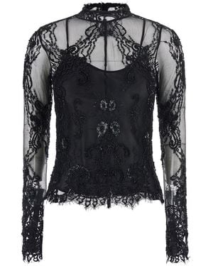 Blumarine Tech Fabric Blouse With Elegant Collar And Long Sleeves - Black