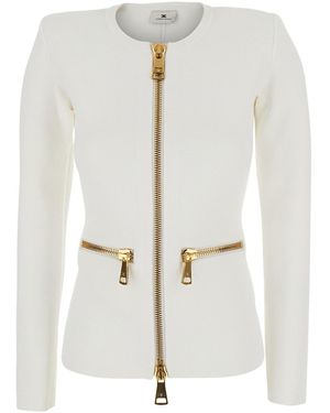Elisabetta Franchi Cardigan With Long Sleeves And V-Neck - White