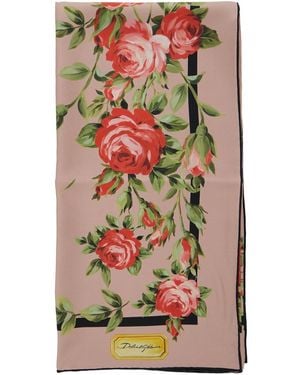 Dolce & Gabbana Silk Square Scarf With All-Over Floral Motif And Logo On The Front - Gray