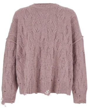 Represent Distress Knit Jumper With Round Neckline And Long Sleeves I - Pink