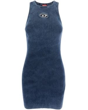 DIESEL Crewneck Sleeveless Dress With Cut-Out Logo On The Front - Blue
