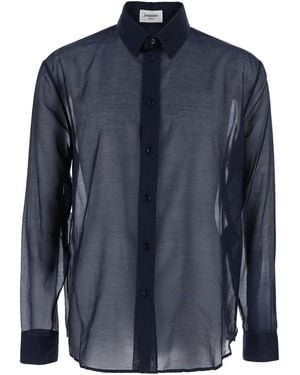Saint Laurent Shirt With Classic Collar And Contrasting Details I - Blue