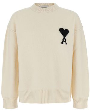 Ami Paris Crewneck Jumper Ami De Coeur Cotton Tops - White