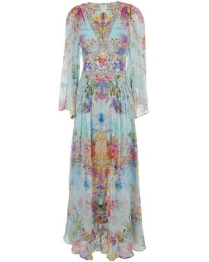 CAMILLA Long Dress Silk - Blue