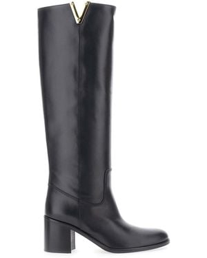 Via Roma 15 Knee-High Boots With Cut-Out On The Side And Logo Pl - Black