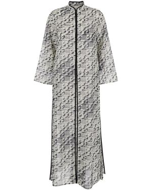 Tory Burch Kaftan With Contrasting Trims And Eyelet Closure On The Front - Grey