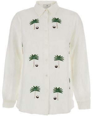 BENARAS BY CITRUS Shirt With Classic Collar And Palm Embroidery - White