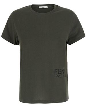 Fendi Crew Neck T-Shirt With Logo Lettering On The Front - Green