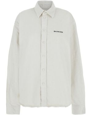 Balenciaga Shirt With Lettering Logo Embroidered On The Front In - White