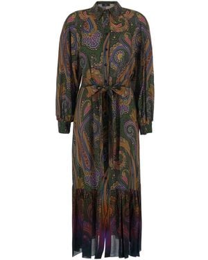 Etro Midi Dress With Classic Collar And All-Over Paisley Motif I - Brown