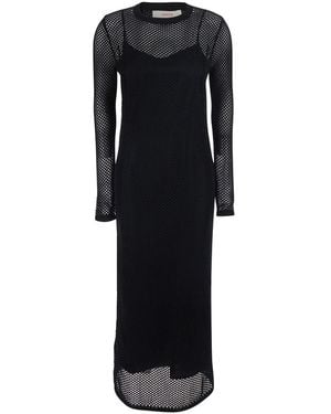 Jucca Long Dress With Long Sleeves And Perforated Details - Black