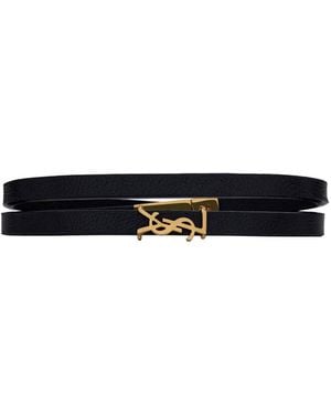 Saint Laurent Double Wrap Bracelet, Grained Leather Lamb Bracelets - Black
