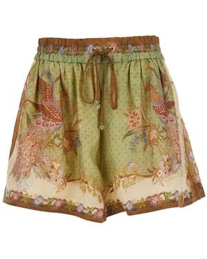 Zimmermann 'Indra Shorts With Elasticated Drawstring Waist And All-Over Print - Natural