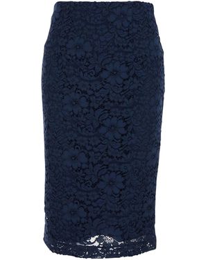 Plain Midi Skirt With Lace Design And Back Vent - Blue
