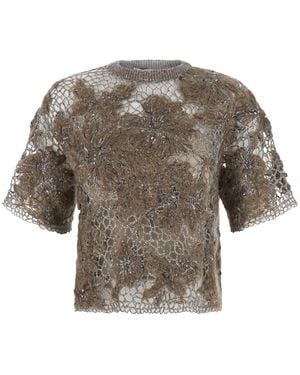 Brunello Cucinelli Crew Neck T-Shirt With Deconstructed Shoulders Virgin Wool T-Shirts & Jerseys - Grey