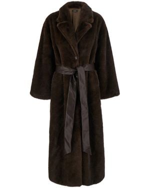 Le Plain Long Faux Fur Coat Characterized By A Soft Fur And Front Closu - Black