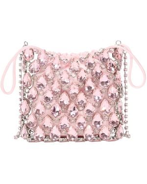 Self-Portrait Handbag Crystal Chainmail Mini Bag With Rhinestone Details - Pink